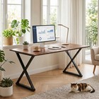 Home Office Executive Desk Vintage Wooden Writing Table With Metal Frame   Easy