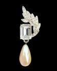 Large Champagne Pearl Cz Drop Earrings Bridal Party Or Formal Earrings Clip On
