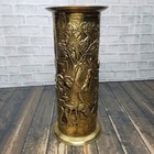 Vintage Brass Umbrella Cane Stand England Embossed Town Scene 18  18 Inch Tall