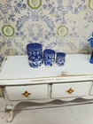 Miniature Dollhouse Furniture- 3 Blue Toile Canisters For Home Decor