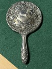 Vintage Ornate Silver Plated Vanity Hand Held Mirror Heavy Victorian Design