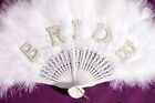 Bridal Feather Hand Fan wedding Bride Gift  Pearl Letter Fan