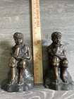 Vintage Gold Cast-metal Reading-boy Bookends  height  8    