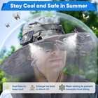 Wide Brim Sun Hat With Fan - Solar Powered Fan Hat With Mosquito Head Net  Men