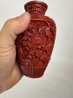 Pair Of Chinese Deep Carved Cinnabar Lacquer Vases Early 1900 Republic 5    Tall