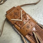 Vtg Hand-tooled Leather Machete Sheath Large Knife Bowie Fringe Carved 20   