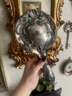 Antique Art Nouveau Silver Plated Repouss   Lily Hand Mirror