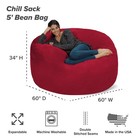Bean Bag Chair - 5  Giant Memory Foam Lounge Chair With Soft Microfiber Cover   