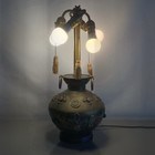     Vtg Brass Buddhist Tibetan Table Lamp With Inset Jewels And 4-way Switch