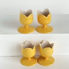 4 Yellow Tulip Egg Cups Breakfast Table Displaying Decorative Eggs Easter