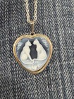 Twin Siamese Cats Blue Agate Cameo Pendant Sterling Silver    14k Gold W  Chain