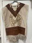 Mejia Unisex Mexico Poncho Coat Bird Fringe Fleece Lined One Size Aztec Brown