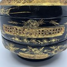 Vintage Oriental Wedding Basket Gold Trim On Black Lacquer 3 Tiers