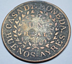 1840 Argentina Buenos Ayres Copper 1 Reales Genuine Antique 1800 s 1r Coin