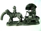 Vintage Michael Ricker Pewter Figurine Elephant Cart Umbrella Bear Signed 1994