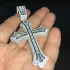 3  Large Cross Pendant 3ct Buguette Cut Simulated Diamond In 14k White Plated