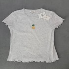 No Comment Girls Pineapple Embroidered T-shirt Grey Ribbed Sz M 10-12  Nwt