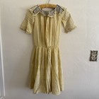 Beautiful Antique Edwardian Girl   s Yellow Print Dress Lace   Velvet Collar 1910s
