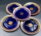 Antique French Sarreguemines Utzchneider   Co  Cobalt Blue   Gold 5 Plate Lot