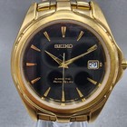 Seiko Kinetic Watch Men 38mm Black Dial Gold Tone Date 5j22-0b59 Runs Read    