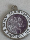 Vintage Sterling Silver Purple Enamel St  Christopher Medal
