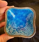 Vintage Blue Guilloche Enamel Openwork Square Salt Cellar small Bowl vide Poche