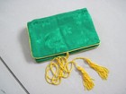 Green Silk Brocade Jewelry Roll Travel Case Pouch Organizer With Zipper