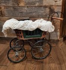 Antique Vintage Wicker Wood Baby Doll Pram Carriage Buggy Stroller Home Decor
