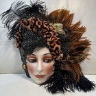 Rare Clay Art Ceramic Lady Face Wall Mask Accent Leopard Fabric Detailed Makeup