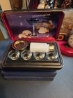 Vtg Portable Communion Set  Case  4 Glass Cups  Plate  Bottle  Card Luke 22 19