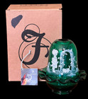 Rare  Fenton Cat s Cradle Mary Gregory Uv Reactive Emerald Green Fairy Lamp New 