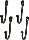 Early American Single Prong Wrought Iron Hooks  Set Of 4 - Rustic Curved Metal