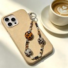 Phone Charm With Crystal Handpainted Bead  Kawaii Wrist Strap  Cute Heart Lanyar