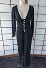 Vintage 60s 70s Act I New York Jumpsuit Deep V Corset Front Wide Flares Disco