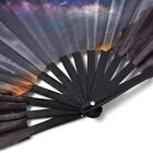 Large Folding Hand Rave Fan Men Women folding Hand Fans  Black Bamboo Purple