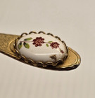 Letter Opener Gold Tone With Porcelain Floral Design 6 Inch Metal