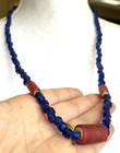 Vintage Faceted Antique Russian Blue  Glass Trade Beads  Necklace