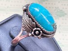 Vintage Native American Sterling Ring With Turquoise Signed Ahm Sz  10