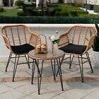 3 Piece Outdoor Wicker Furniture Patio Bistro Set  Rattan Conversation Sets