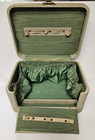 Vintage Beige Sewing Box Train Case Vanity Metal Latch And Handle
