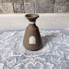Vintage Wedgwood Brown Jasperware Seashell Bud Vase White Relief Shell Motif