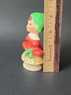 Vintage Lefton Ceramic Pixie Elf Sprite Sitting On Mushroom Kitschy Groovy