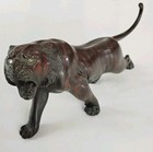 Antique Vintage Japanese Fine Art Signed Bronze Tiger Figure Glass Eyes Meiji 