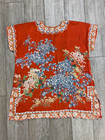 1920s Red Floral Short Sleeve Silk Blouse Blue Authentic Antique Vintage As Is