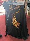 Vintage Black Chinese Robe Gown Embroidery Crouching Tiger Hidden Dragon Xxl