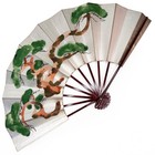 Vtg Japanese Maiogi Folding  dance Fan Silver Hand Painted Pine Tree Branches