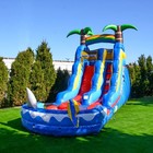 Herokiddo 15  Shark Inflatable Water Slide For Kids With Splash Pool   Blower