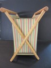 Vintage Striped Fabric Sewing Needlepoint Knitting Basket Folding Wood Frame