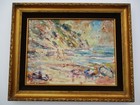 Antique Early Californian Painting Coastal Beach Life Landscape Listed Dominique