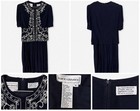 Karin Stevens Vintage Navy Embroidered With Pearls Midi Length Dress  Size 8
